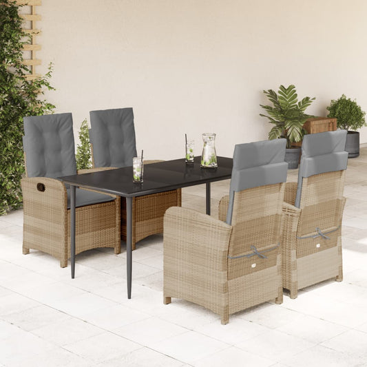 5-tlg. Garten-Essgruppe mit Kissen Beigemischung Poly Rattan
