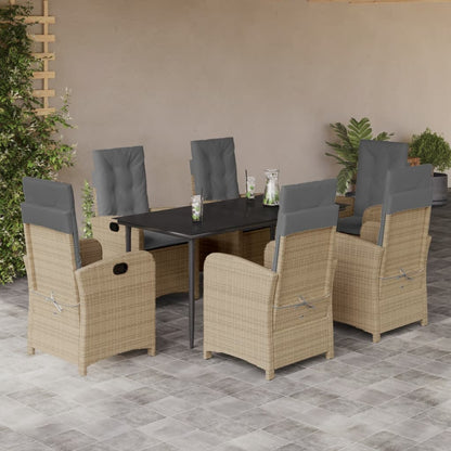 7-tlg. Garten-Essgruppe mit Kissen Beigemischung Poly Rattan