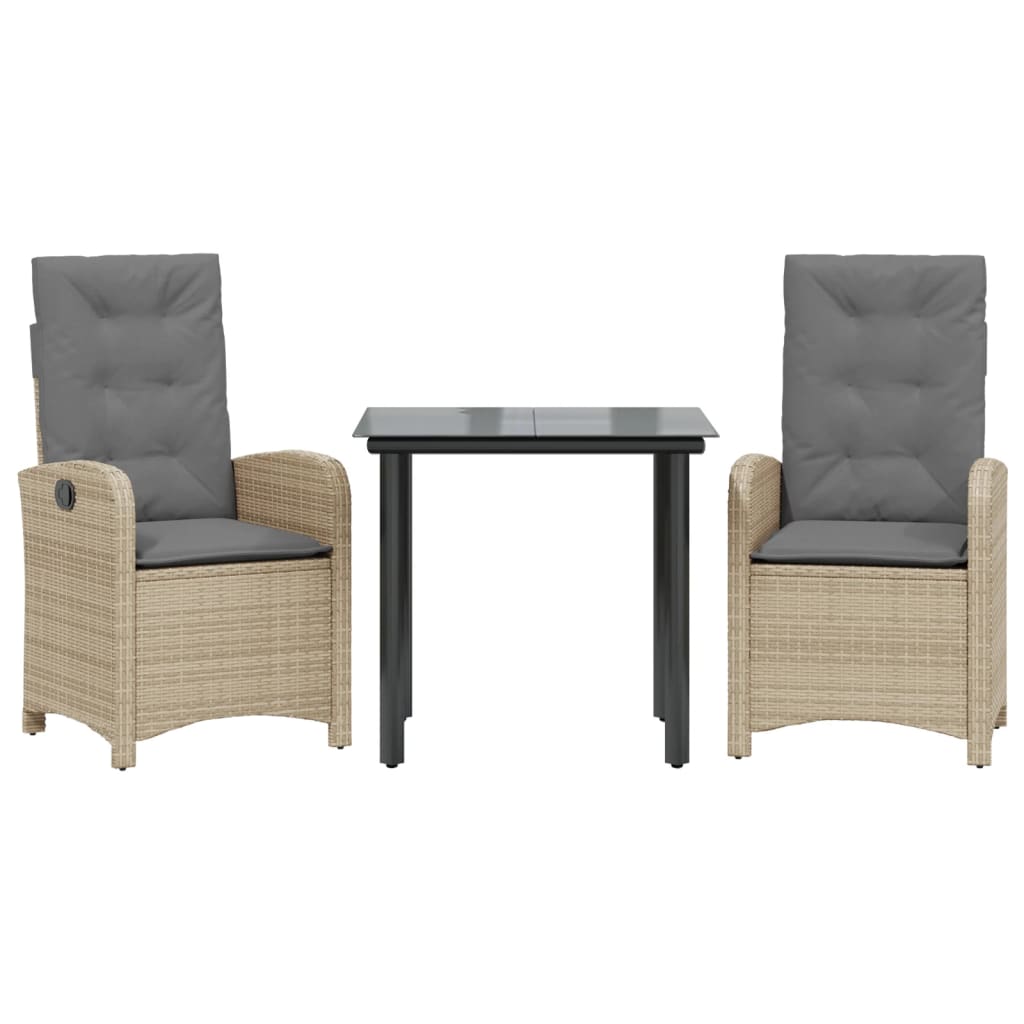 3-tlg. Garten-Essgruppe mit Kissen Beigemischung Poly Rattan