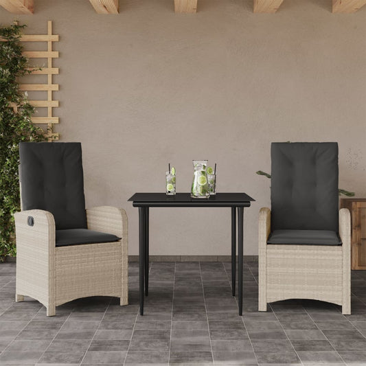 3-tlg. Garten-Essgruppe mit Kissen Hellgrau Poly Rattan