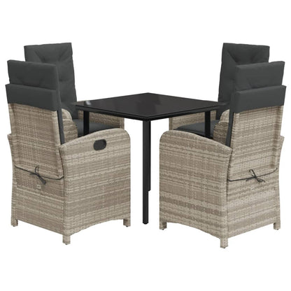 5-tlg. Garten-Essgruppe mit Kissen Hellgrau Poly Rattan