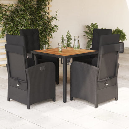5-tlg. Garten-Essgruppe mit Kissen Schwarz Poly Rattan