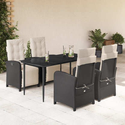 5-tlg. Garten-Essgruppe mit Kissen Schwarz Poly Rattan