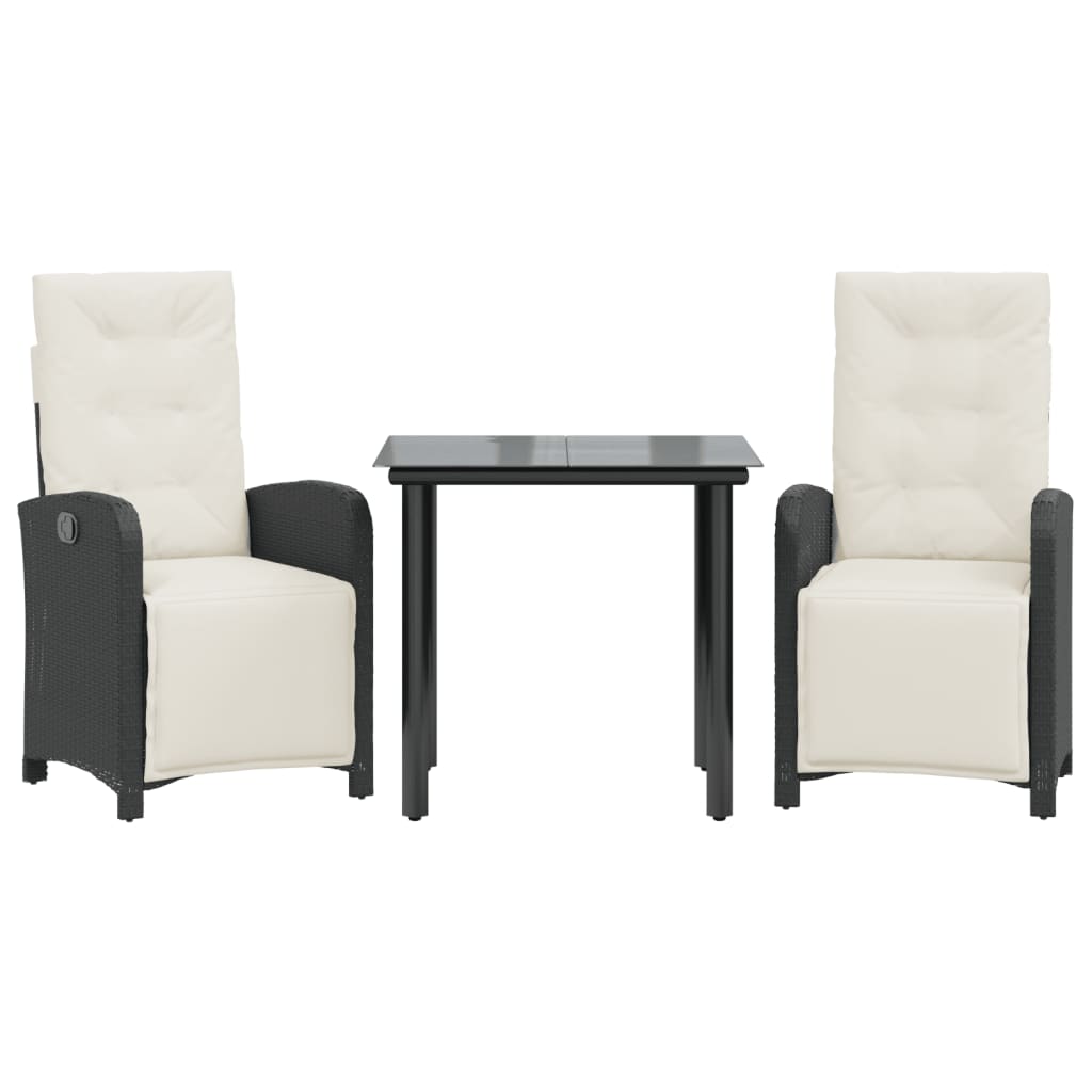 3-tlg. Bistro-Set mit Kissen Schwarz Poly Rattan