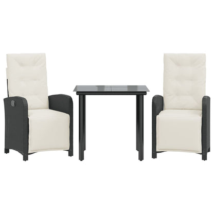 3-tlg. Bistro-Set mit Kissen Schwarz Poly Rattan