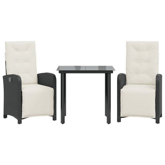 3-tlg. Bistro-Set mit Kissen Schwarz Poly Rattan