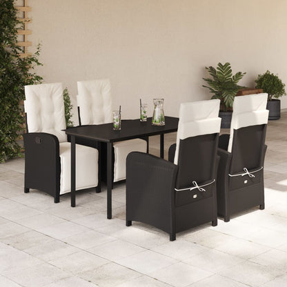 5-tlg. Garten-Essgruppe mit Kissen Schwarz Poly Rattan