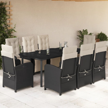 9-tlg. Garten-Essgruppe mit Kissen Schwarz Poly Rattan