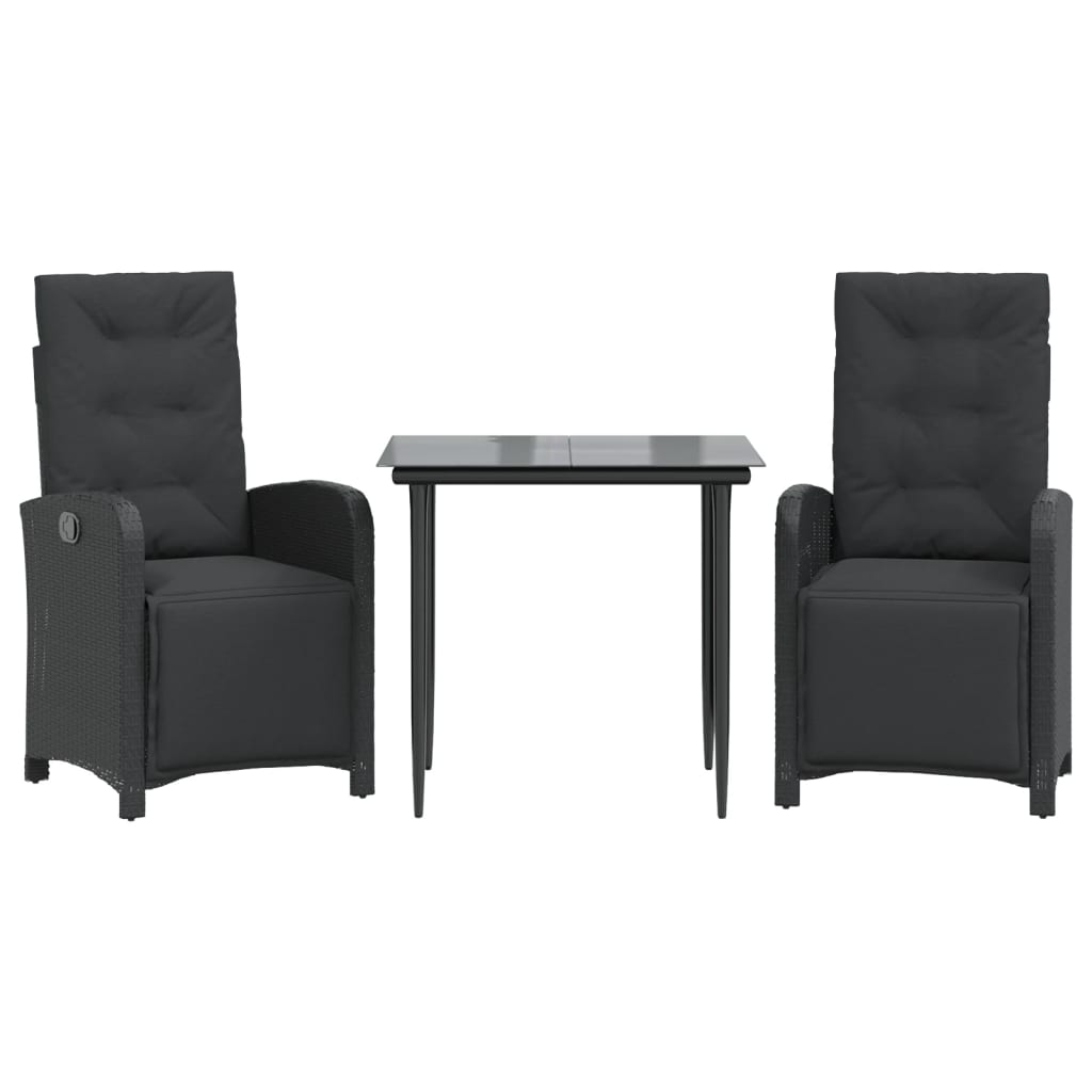 3-tlg. Bistro-Set mit Kissen Schwarz Poly Rattan