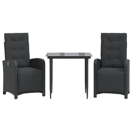 3-tlg. Bistro-Set mit Kissen Schwarz Poly Rattan
