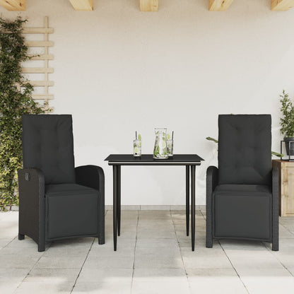 3-tlg. Bistro-Set mit Kissen Schwarz Poly Rattan