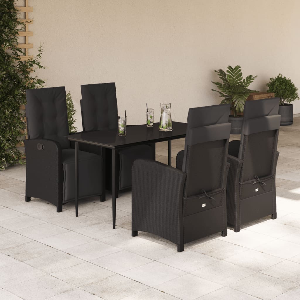 5-tlg. Garten-Essgruppe mit Kissen Schwarz Poly Rattan