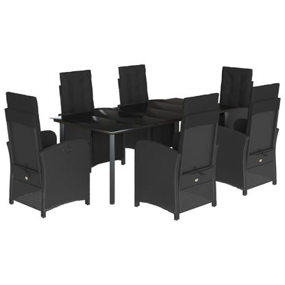 7-tlg. Garten-Essgruppe mit Kissen Schwarz Poly Rattan