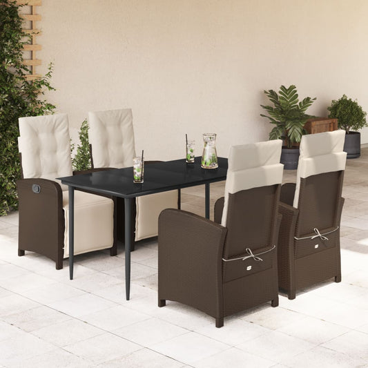 5-tlg. Garten-Essgruppe mit Kissen Braun Poly Rattan
