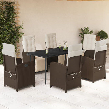 7-tlg. Garten-Essgruppe mit Kissen Braun Poly Rattan