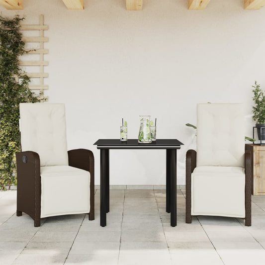 3-tlg. Bistro-Set mit Kissen Braun Poly Rattan