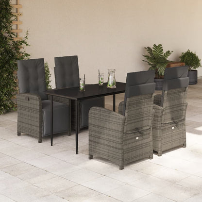 5-tlg. Garten-Essgruppe mit Kissen Grau Poly Rattan