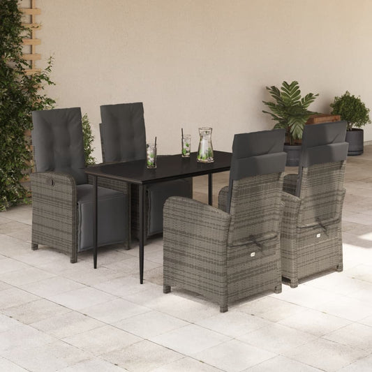 5-tlg. Garten-Essgruppe mit Kissen Grau Poly Rattan