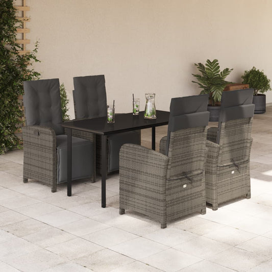 5-tlg. Garten-Essgruppe mit Kissen Grau Poly Rattan
