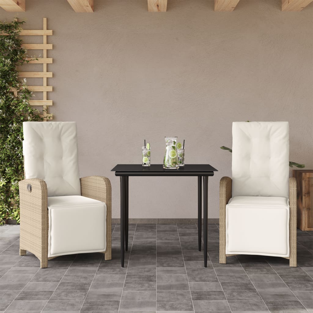 3-tlg. Bistro-Set mit Kissen Beige Poly Rattan