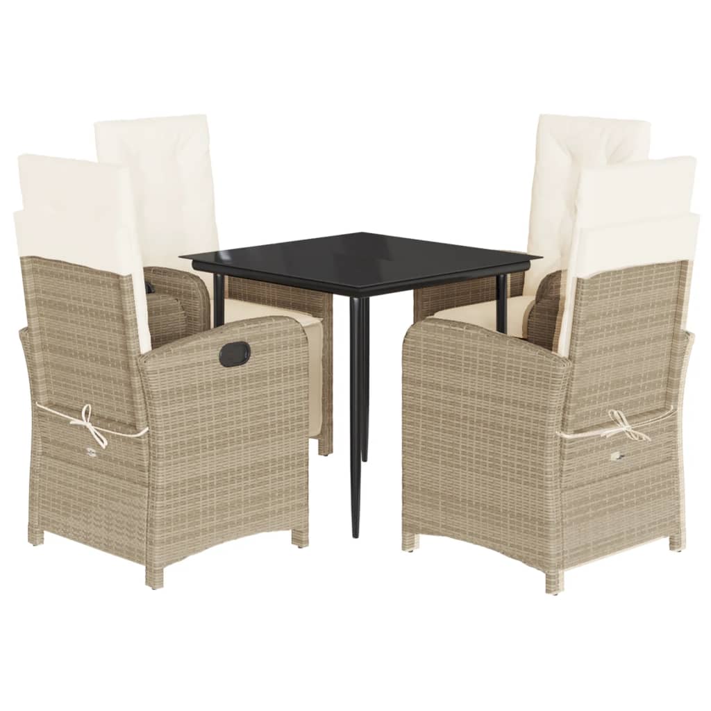 5-tlg. Garten-Essgruppe mit Kissen Beige Poly Rattan