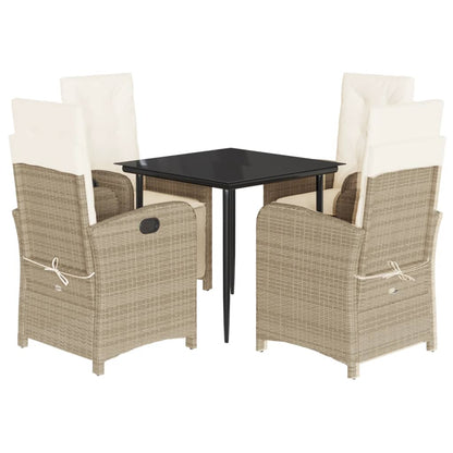 5-tlg. Garten-Essgruppe mit Kissen Beige Poly Rattan