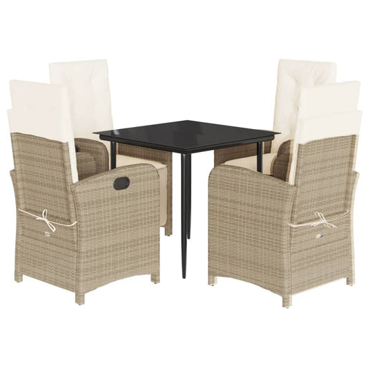 5-tlg. Garten-Essgruppe mit Kissen Beige Poly Rattan