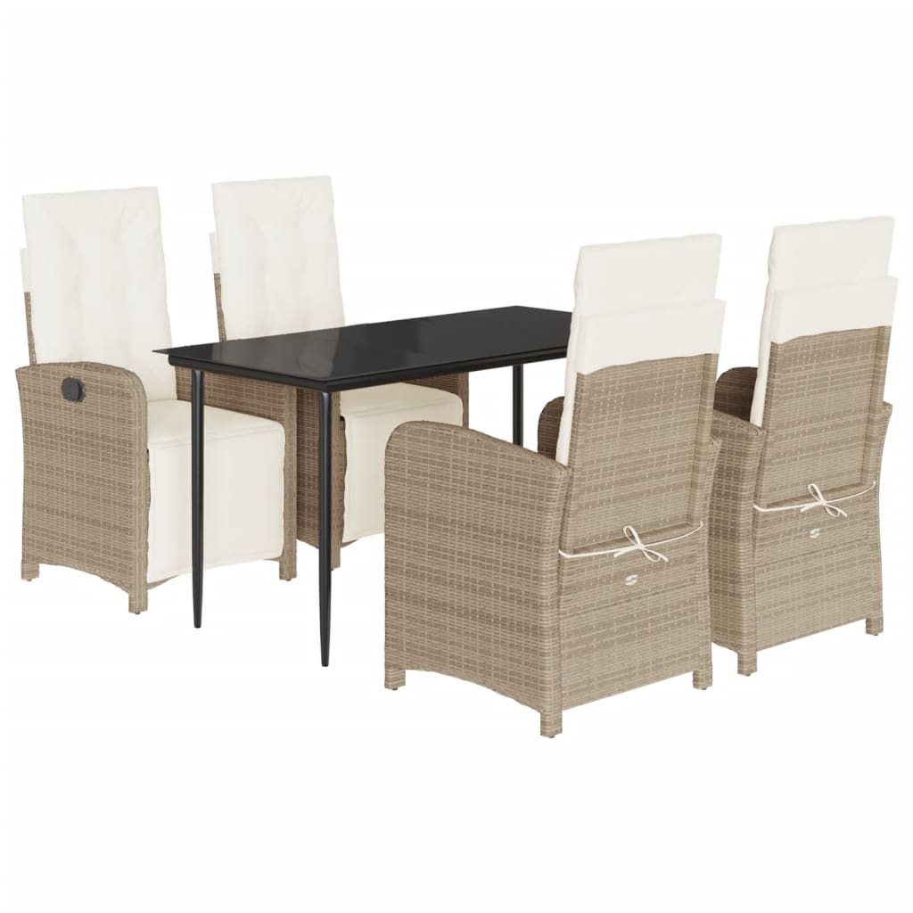 5-tlg. Garten-Essgruppe mit Kissen Beige Poly Rattan