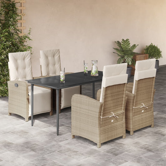 5-tlg. Garten-Essgruppe mit Kissen Beige Poly Rattan
