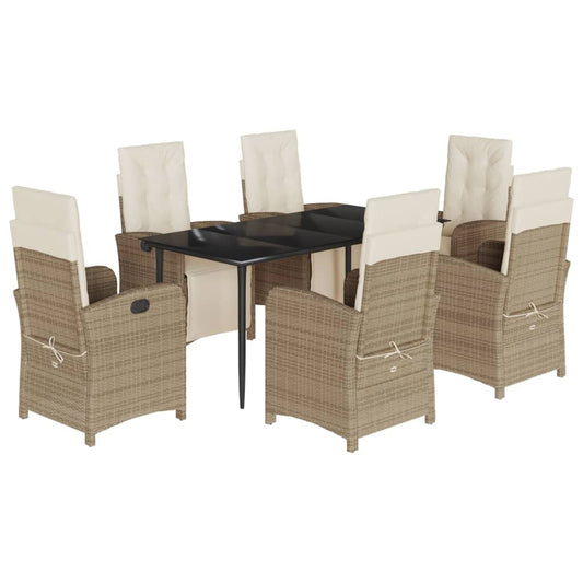 7-tlg. Garten-Essgruppe mit Kissen Beige Poly Rattan