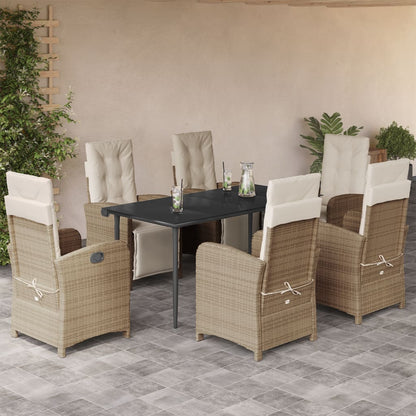 7-tlg. Garten-Essgruppe mit Kissen Beige Poly Rattan