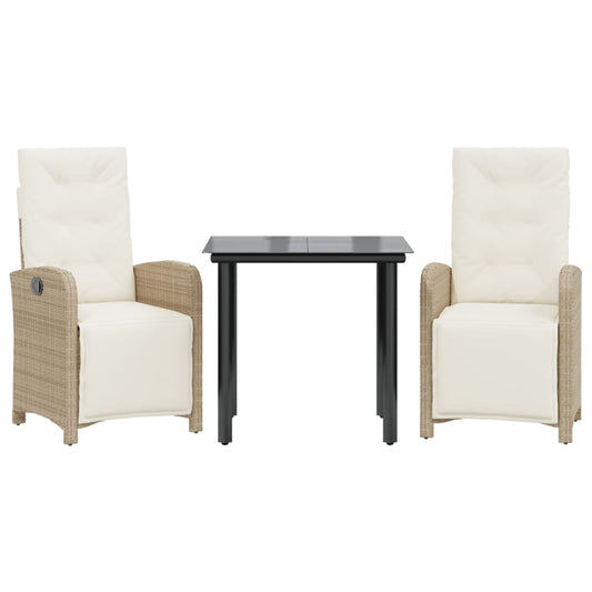 3-tlg. Bistro-Set mit Kissen Beige Poly Rattan