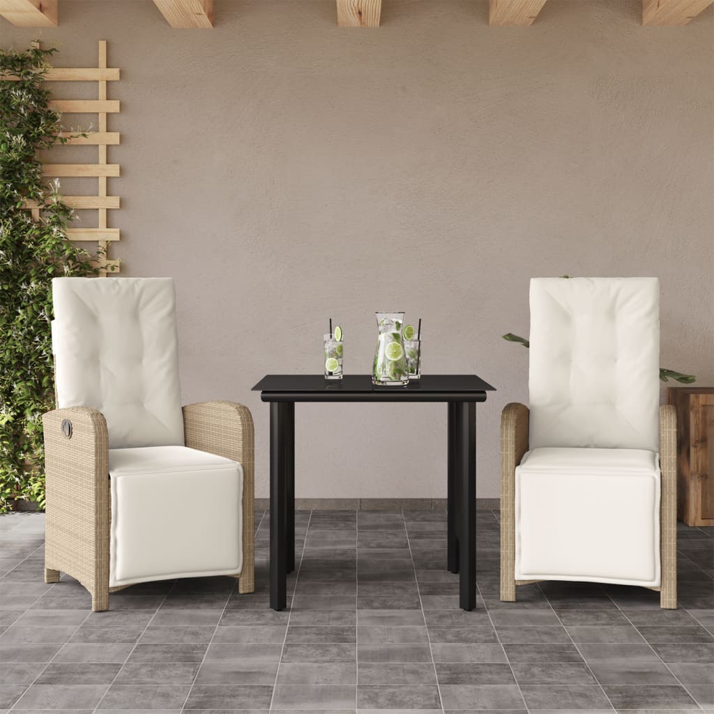 3-tlg. Bistro-Set mit Kissen Beige Poly Rattan