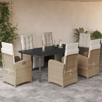 7-tlg. Garten-Essgruppe mit Kissen Beige Poly Rattan