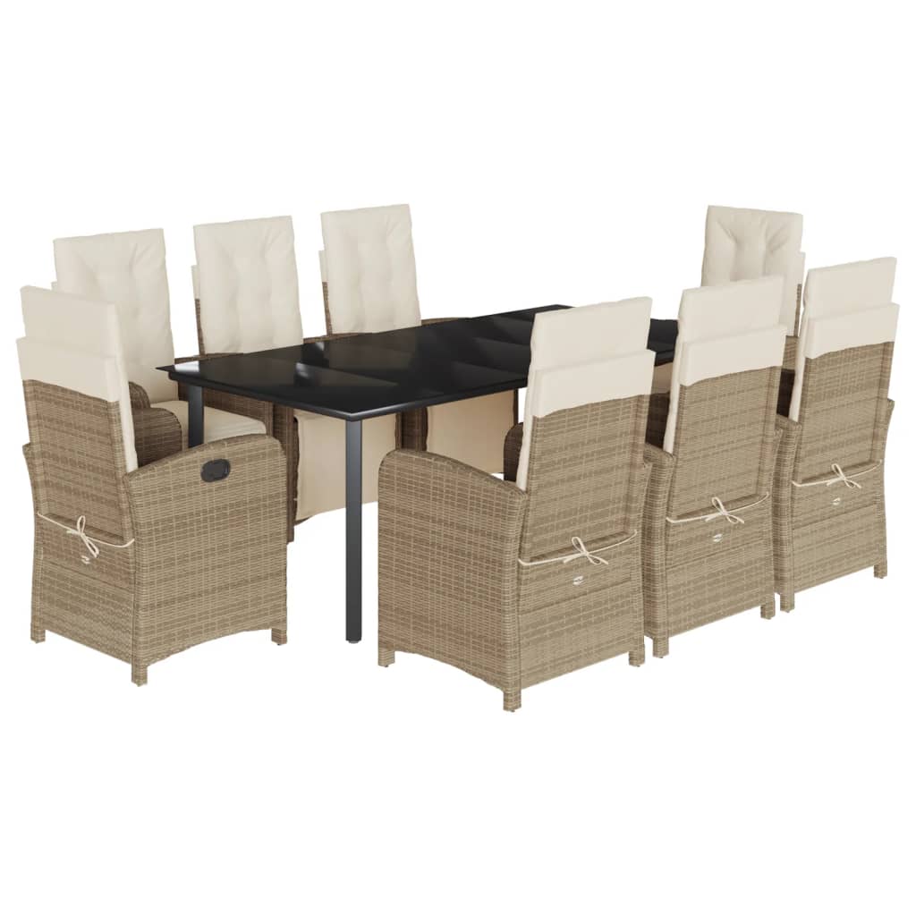 9-tlg. Garten-Essgruppe mit Kissen Beige Poly Rattan
