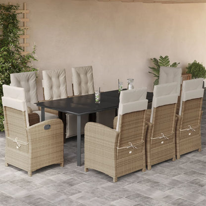 9-tlg. Garten-Essgruppe mit Kissen Beige Poly Rattan