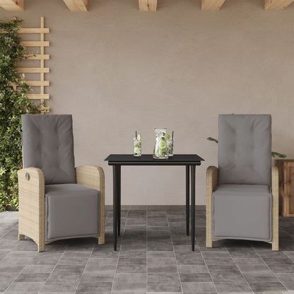 3-tlg. Bistro-Set mit Kissen Beige Poly Rattan