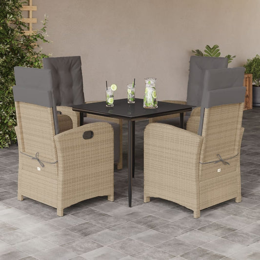 5-tlg. Garten-Essgruppe mit Kissen Beige Poly Rattan
