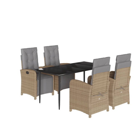 5-tlg. Garten-Essgruppe mit Kissen Beige Poly Rattan