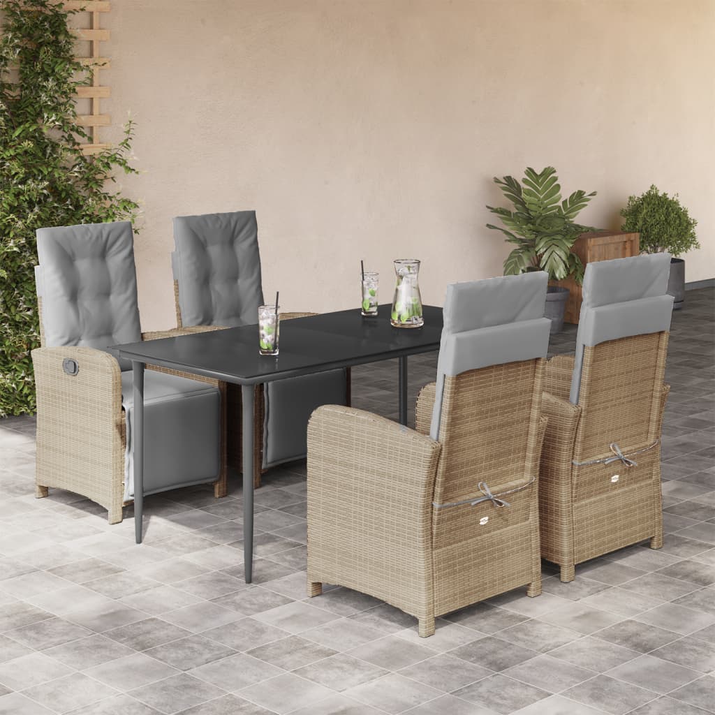 5-tlg. Garten-Essgruppe mit Kissen Beige Poly Rattan