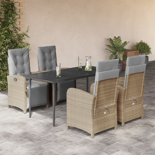 5-tlg. Garten-Essgruppe mit Kissen Beige Poly Rattan