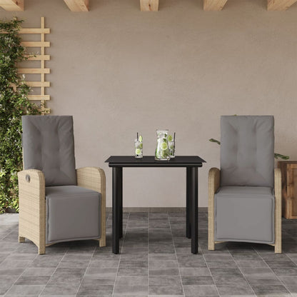3-tlg. Bistro-Set mit Kissen Beige Poly Rattan