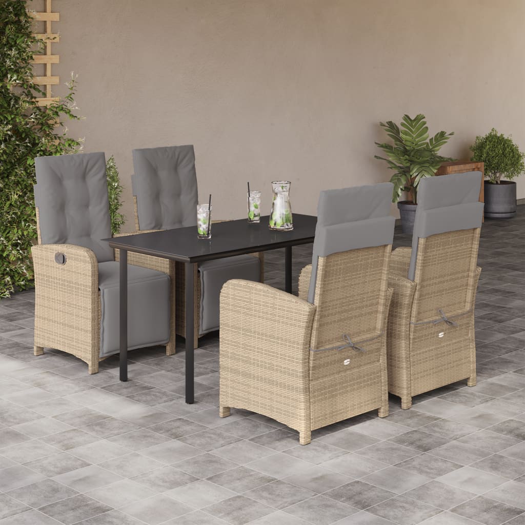 5-tlg. Garten-Essgruppe mit Kissen Beige Poly Rattan