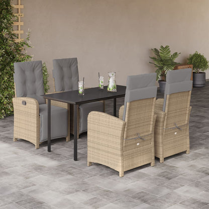 5-tlg. Garten-Essgruppe mit Kissen Beige Poly Rattan