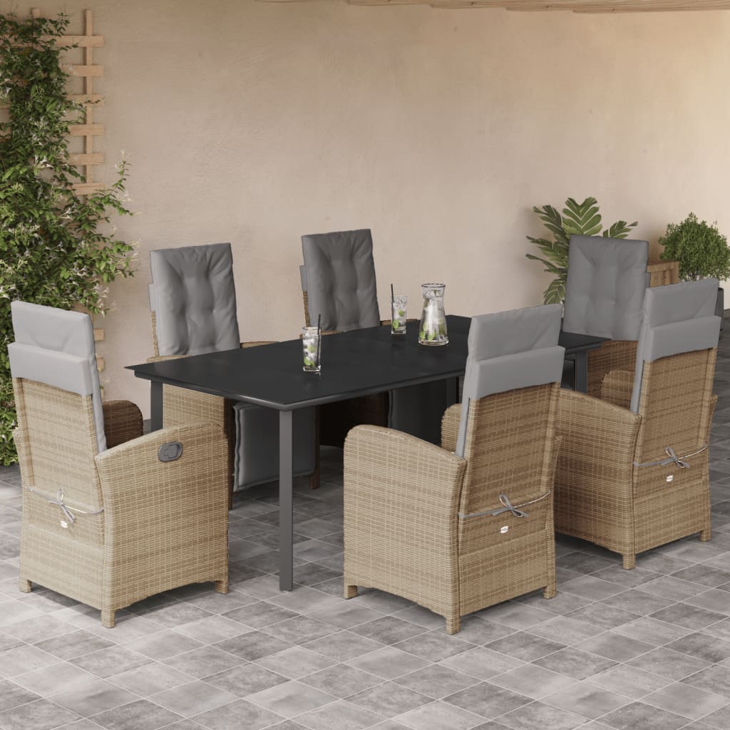 7-tlg. Garten-Essgruppe mit Kissen Beige Poly Rattan