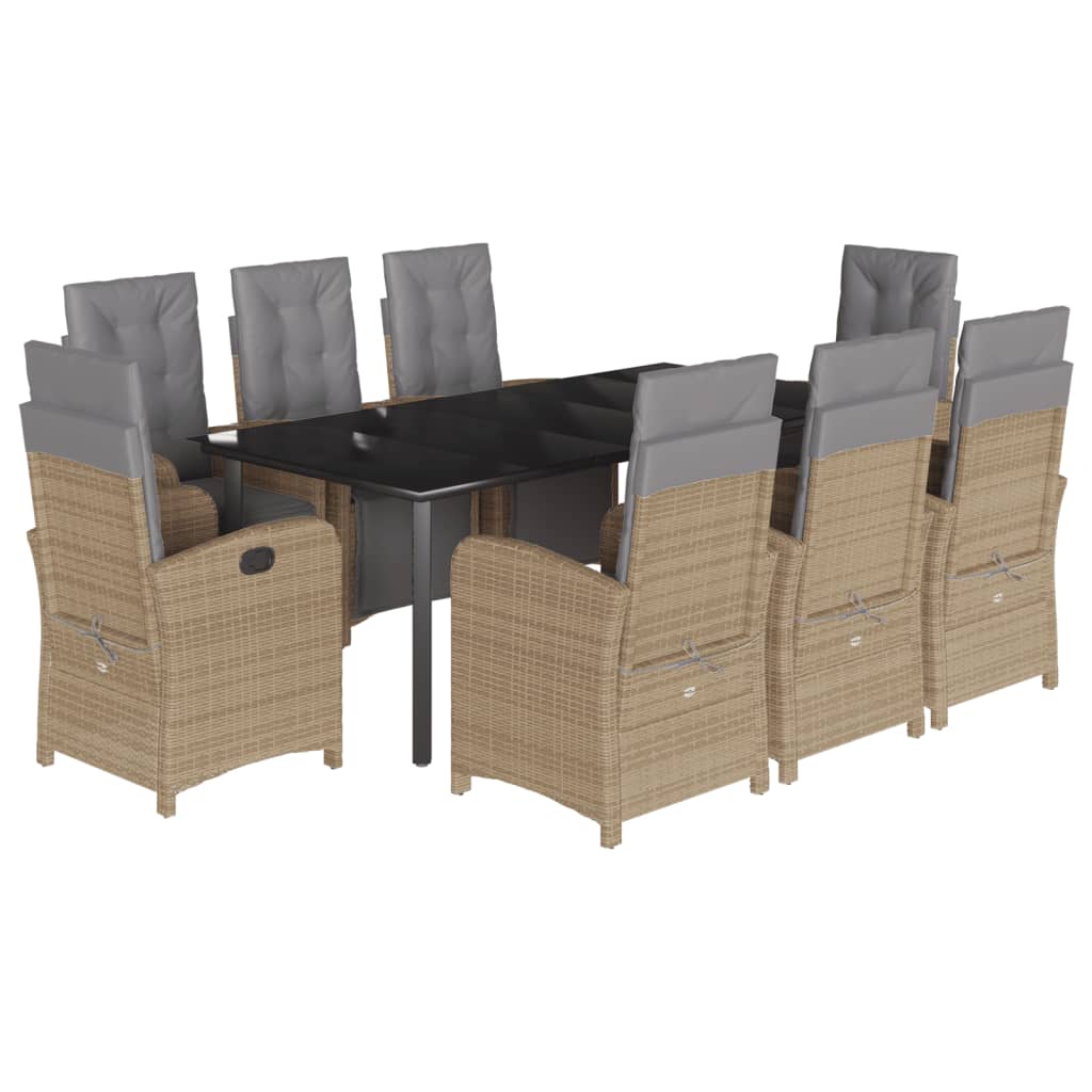 9-tlg. Garten-Essgruppe mit Kissen Beige Poly Rattan