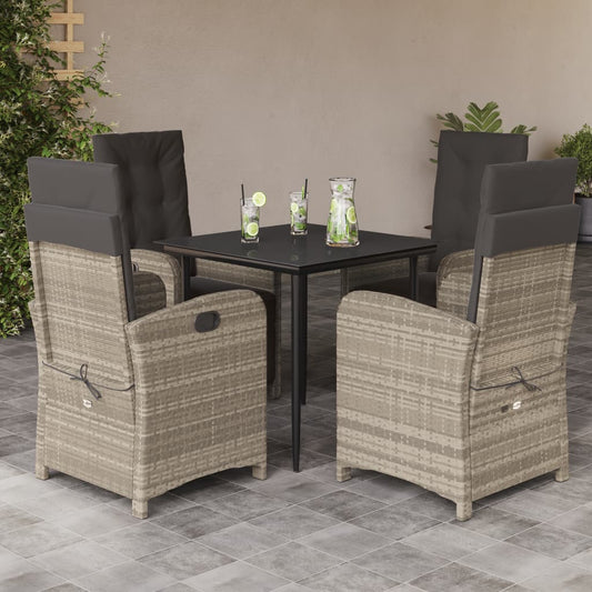 5-tlg. Garten-Essgruppe mit Kissen Hellgrau Poly Rattan