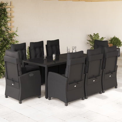 9-tlg. Garten-Essgruppe mit Kissen Schwarz Poly Rattan
