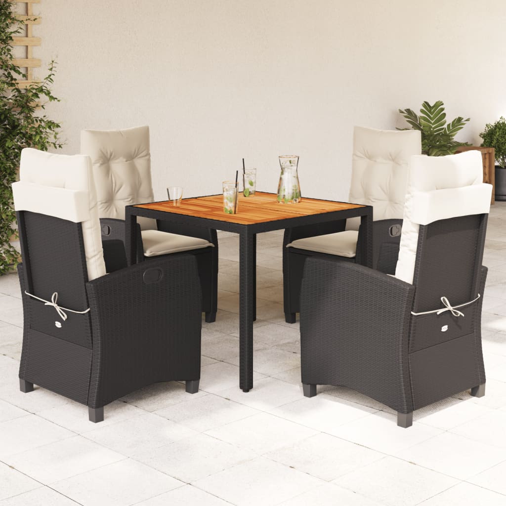 5-tlg. Garten-Essgruppe mit Kissen Schwarz Poly Rattan