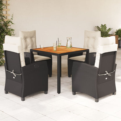 5-tlg. Garten-Essgruppe mit Kissen Schwarz Poly Rattan